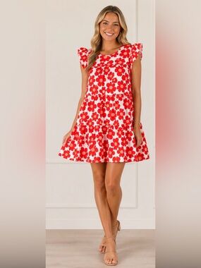 Red & White Floral Mini Dress